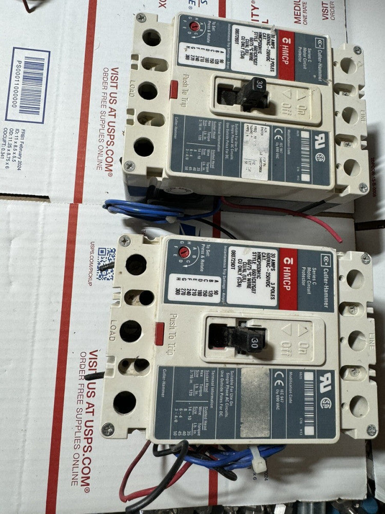 (2) Cutler-Hammer НМСР030Н1С Motor Circuit Protector 600 VAC / 250 VDC 30 AMPS