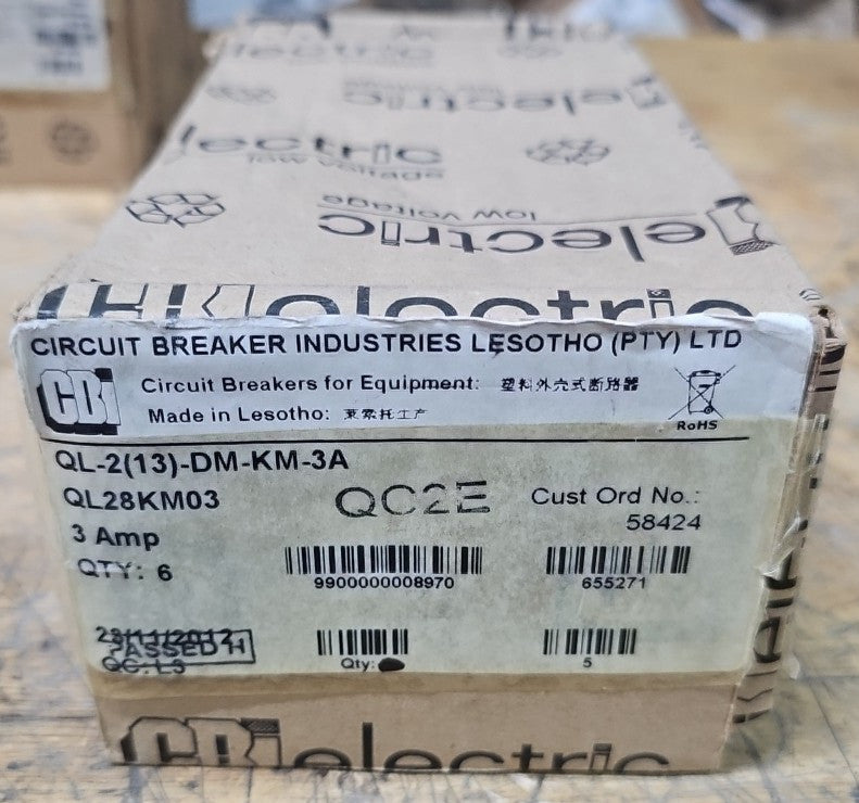 Box of 5 CBI 3A Circuit Breakers QL28KM03 2 Pole Units