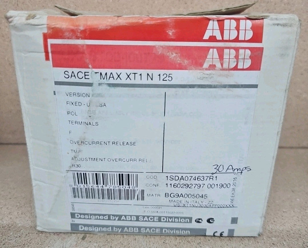 ABB Sace Tmax XT1N 125 3p 30a 600v Circuit Breaker NOS