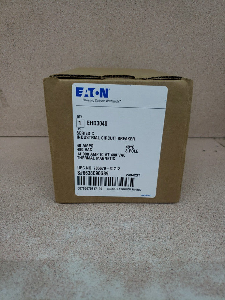 1) Cutler Hammer EHD3040 40 Amp 480 VAC 3 Pole 14kA  Circuit Breaker
