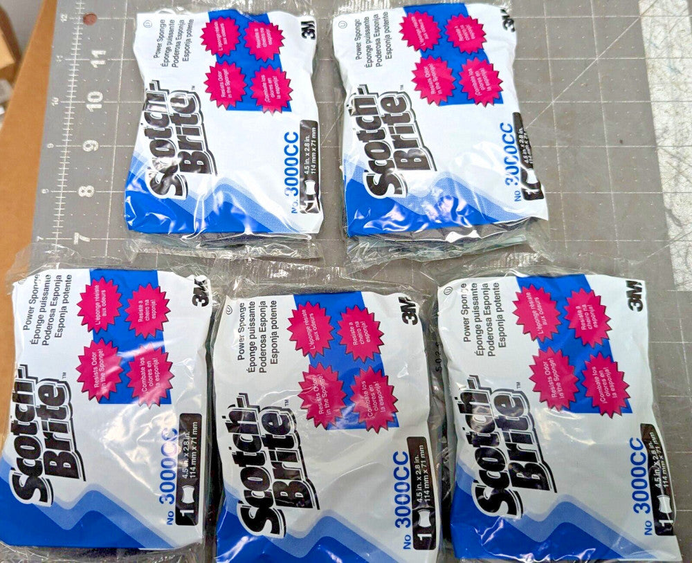 (5/Pack) Scotch-Brite 3000CC Power Sponge, Teal, 2 4/5” x 4 ½” [A5S1]