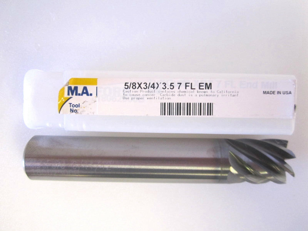 M.A. Ford (18062500B) 5/8" 7F 38° Helix ALtima Carbide Square End Mill 3/4" LOC 