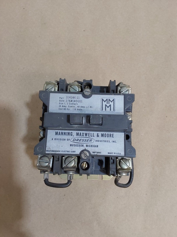 DRESSER 314344-11 30AMP 3 CONTACTS Size 1 Contactor, Manning,Maxwell & Moore