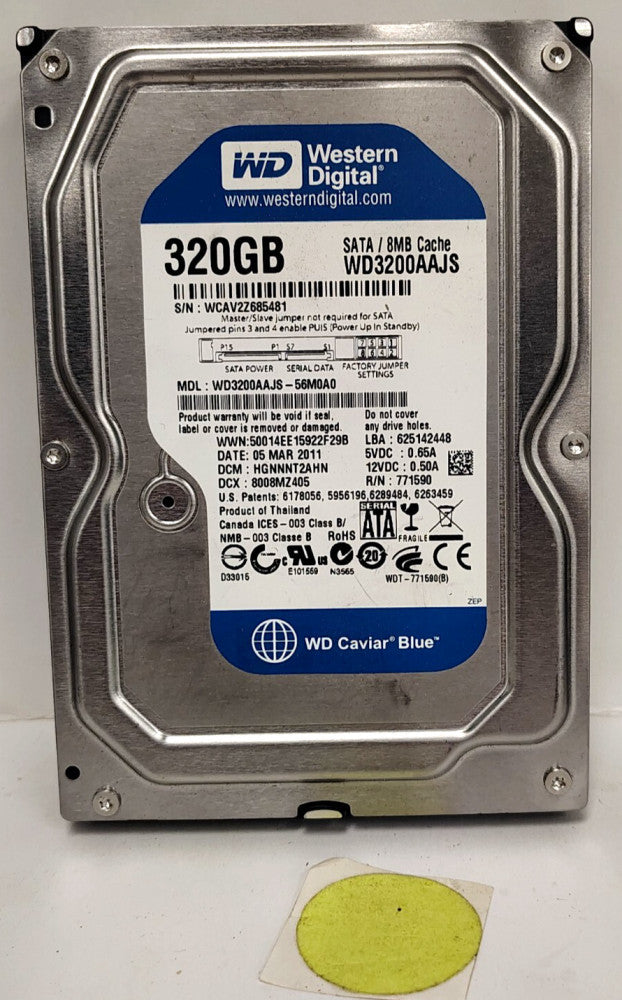 WESTERN DIGITAL HARD DISK DRIVE 320GB 5VDC-0.65A 12VDC-0.50A WD3200AAJS-56M0A0