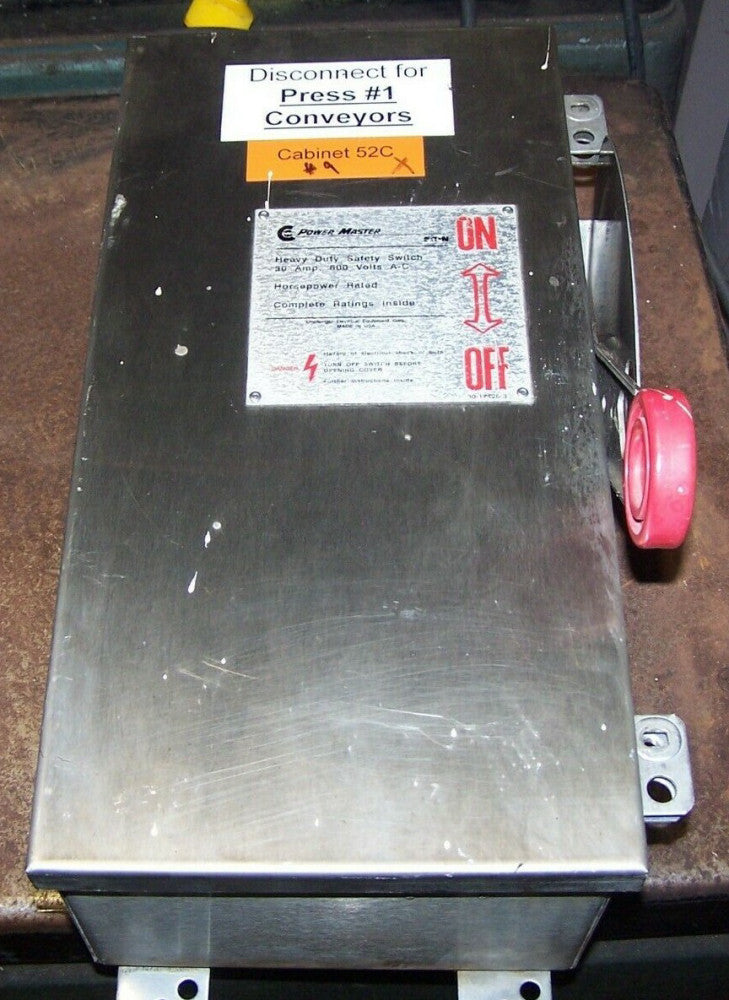 EATON  30 AMP STAINLESS STEEL FUSIBLE SAFETY SWITCH 600 VAC NEMA 4 4X SH361SNK 