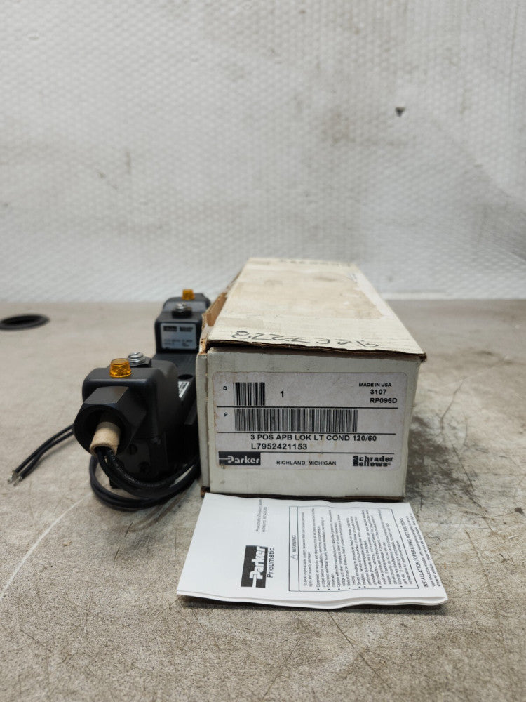 NEW IN BOX PARKER DOUBLE INLINE 3-POSITION PNEUMATIC VALVE L7952421153