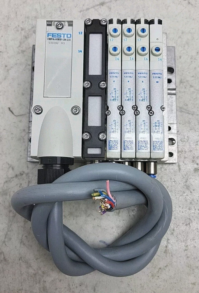 Festo Manifold VMPA-KMS1-24-2,5 MPA-MPM-VI w/ 1 533342 and 3 533347 Valves Used