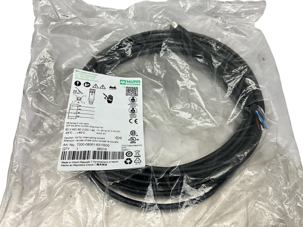 Murrelektronik 7000-08061-6310500 Cordset, M8 Female, 0 Degree 4X0.25, 5M, Black
