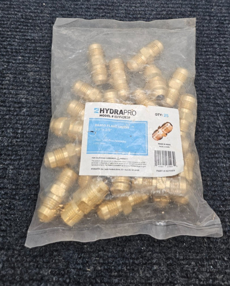 (QTY 25) HYDRAPRO IBFF42E38: H27003 3/8" x 3/8" Brass Flare Union