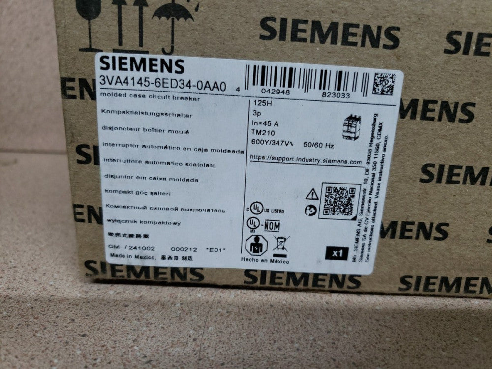 1) NEW SIEMENS 3VA4145-6ED34-0AA0, CIRCUIT BREAKER