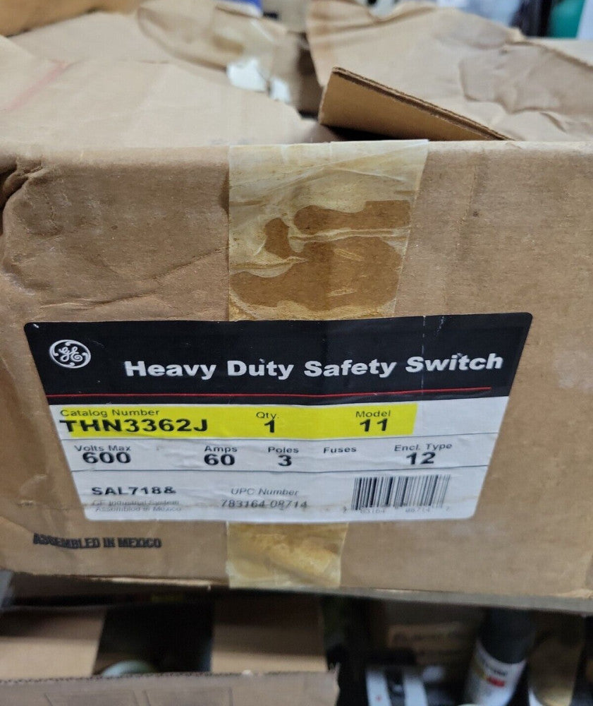 1- GE Electrical Safety Switch Disconnect THN3362J 60 Amp 600V 3PH FUSIBLE NOS