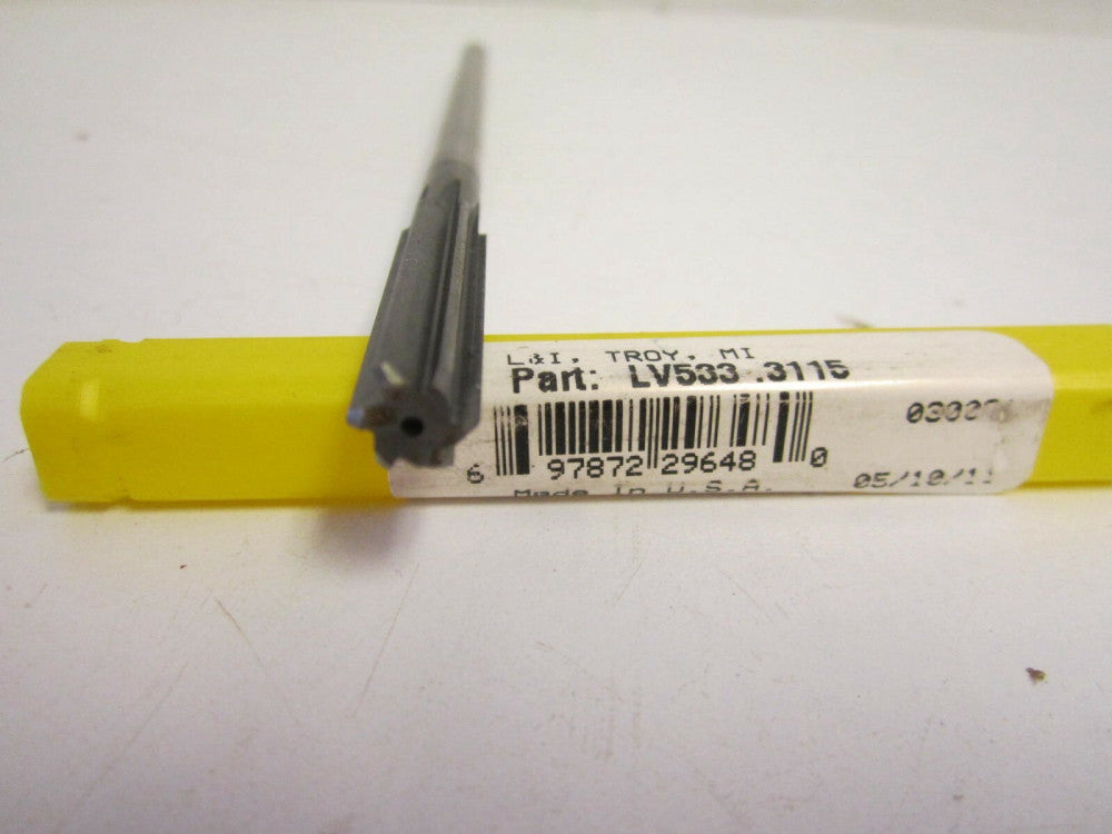 L & I (LV533.3115) .3115" x 1-1/4" x 1/4" x 6" Chucking Reamer New