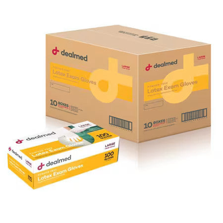 DEALMED 787430 Disposable Gloves, Latex, Powder-Free, L, 1000 PK, Beige