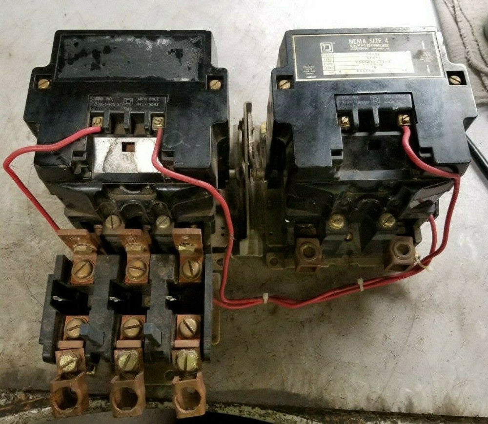 SQUARE D SIZE 4 REVERSING MOTOR STARTER 480 VAC COIL 600 VAC 100 HP 8502SFO1