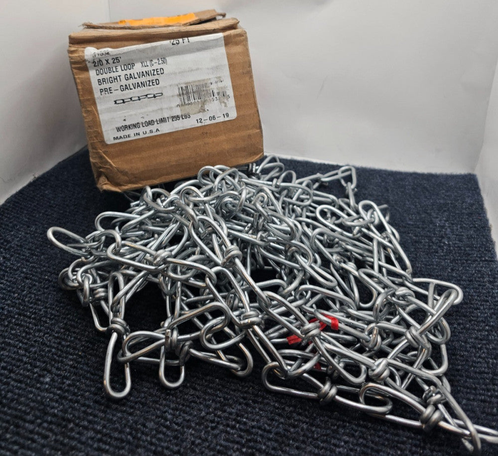 25 ft Double Loop Pre-Galvanized Bright Galvanized Chain WLL 255 lbs 11532