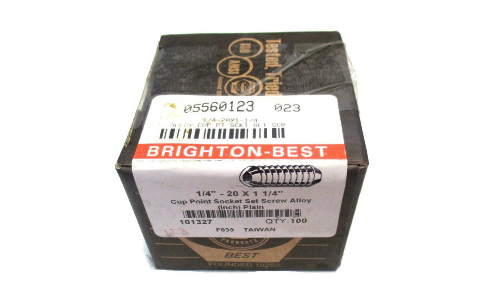 Brighton (101327) 1/4-20 UNC 1-1/4 OAL 1/8 Hex Cup Point Set Screw - Lot of 100