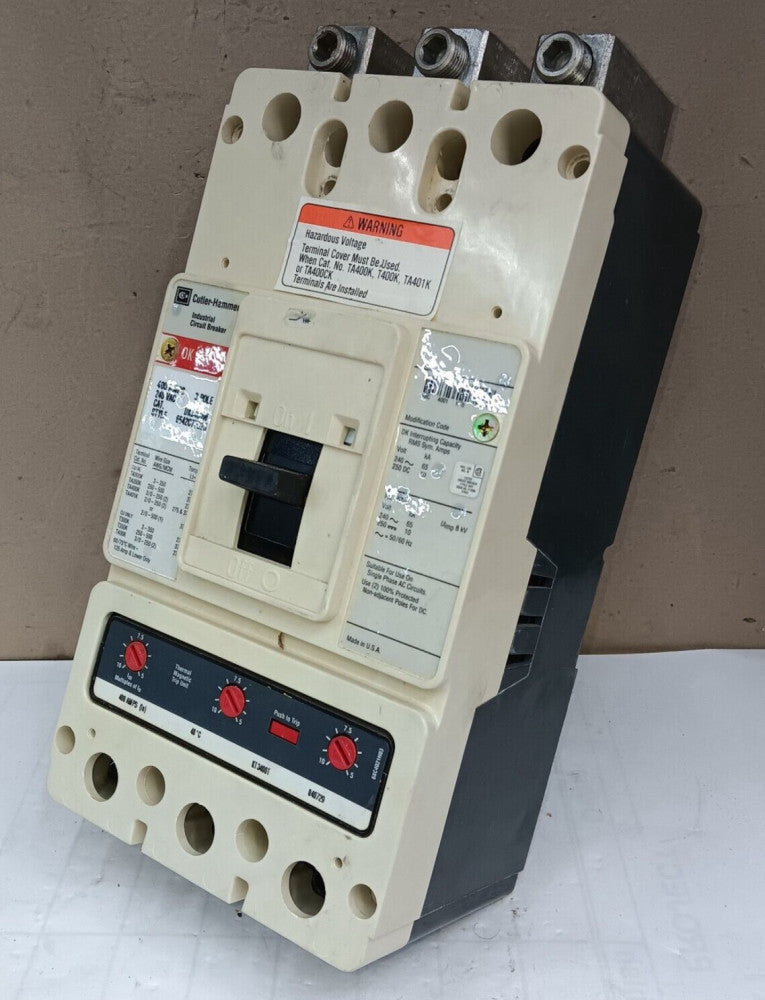 CUTLER-HAMMER 400 AMP CIRCUIT BREAKER W 400A TRIP 3 POLE 240 VAC DK3400W KT3400T