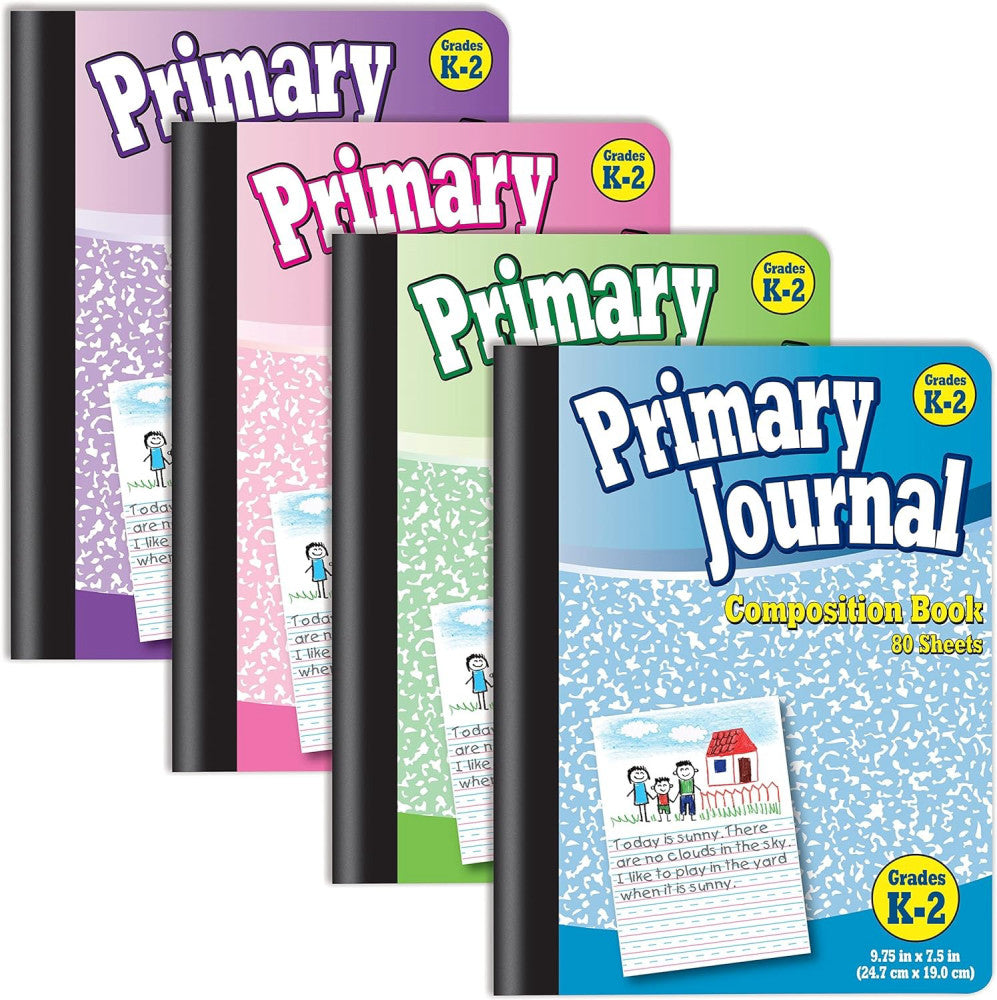 Better Office Products Primary Journal, Hardcover, 4 New Fun Colors, Assorted 