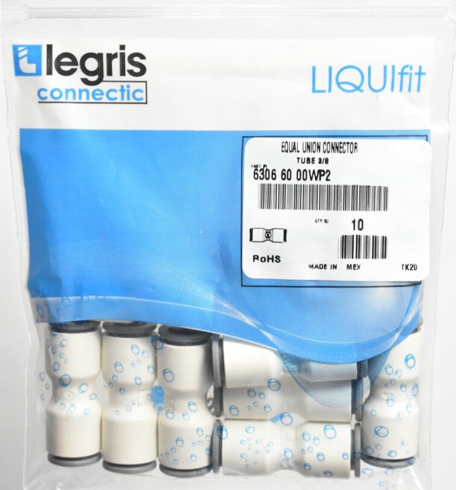 x10 Legris Parker 6306 60 00WP2 Push-to-Connect Nylon Straight Union, 3/8" Tube