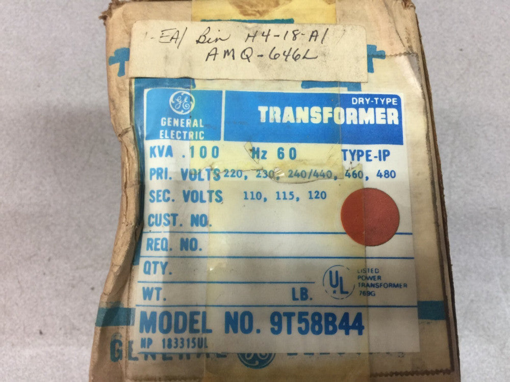 NEW IN BOX GE TYPE IP .100 KVA 240/480 VAC PRI 120 VAC SEC DRY TYPE TRANSFORMER 