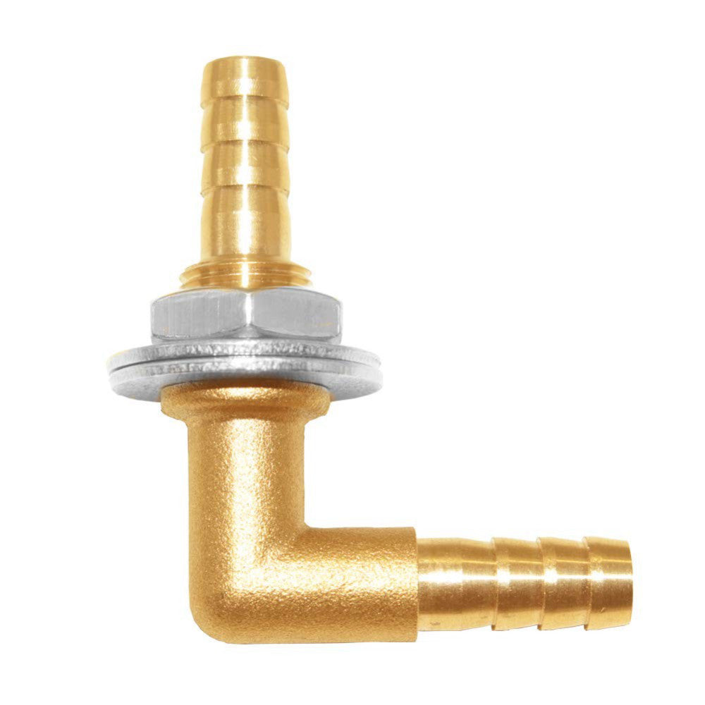 3/8 x 3/8 Hose Barb Thru-Bulk Head Hex Union 90 Degree L Right Angle Elbow Ba...