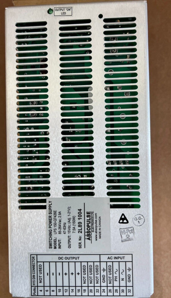 ABSOPULSE, LPS 150-Q7426E, OUTPUT 15Vdc, SWITCHING PWR SUPPLY, MAKE OFFER!