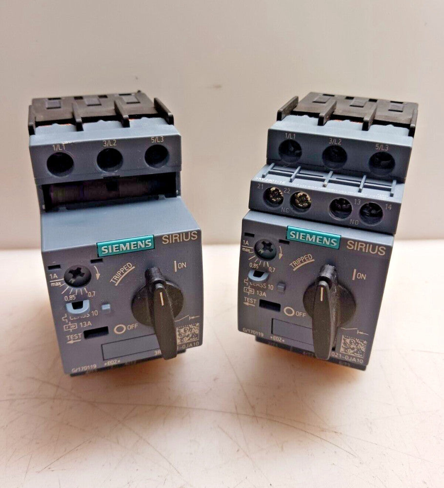 2) SIEMENS SIRIUS 0.7 - 1 AMP ADJUSTABLE TRIP CIRCUIT BREAKER 3RV2021-0JA10