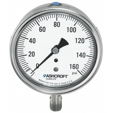 Ashcroft 351009Sw02l15# Industrial Pressure Gauge, 0 To 15 Psi, 3 1/2 In Dial,