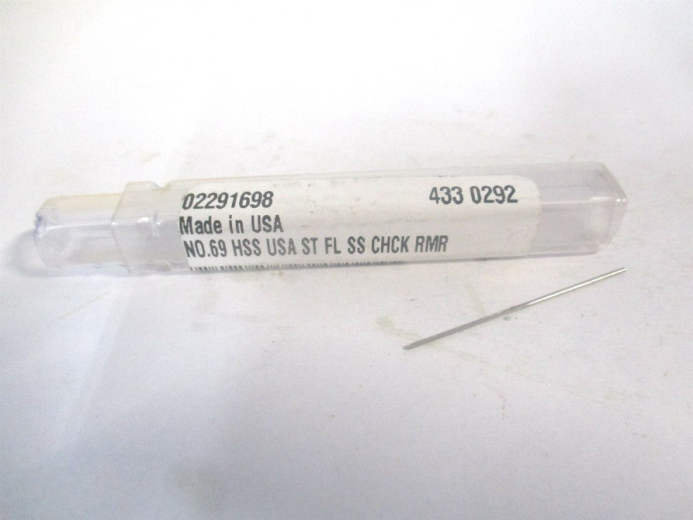 (433-0.0292) #69 1/2" x 1-3/8" OAL Straight Flute HSS 3Fl Chucking Reamer 