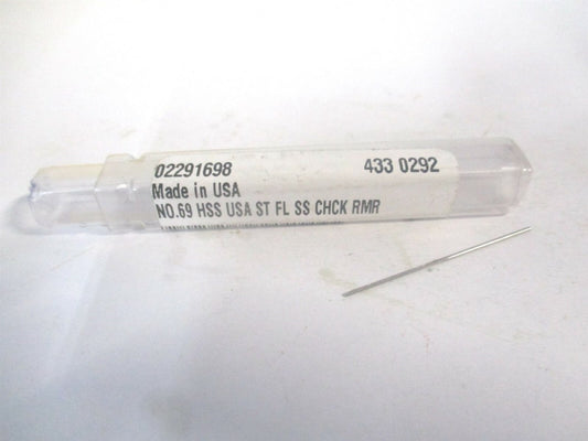 (433-0.0292) #69 1/2" x 1-3/8" OAL Straight Flute HSS 3Fl Chucking Reamer 