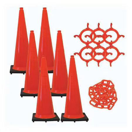 Mr. Chain 97213-6 Traffic Cone Kit For Plastic Chain Barrier, Polyethylene, 36
