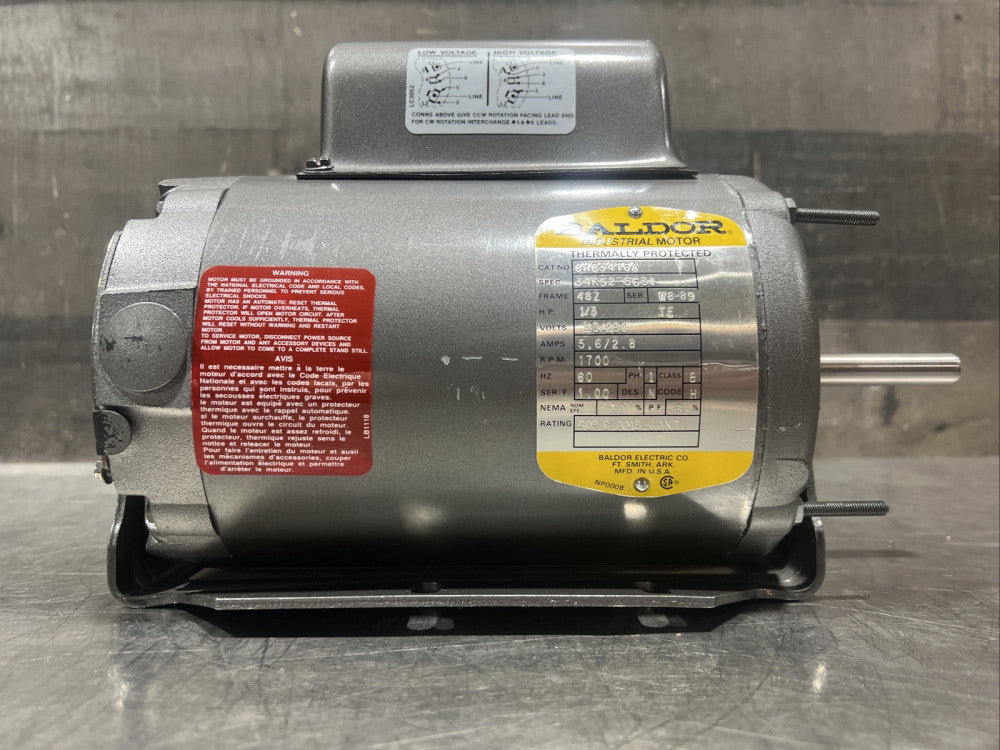 CHC3416A BALDOR Motor .33HP,1700RPM,1PH,60HZ,48Z,3418C,TEAO,F1 Nos Surplus