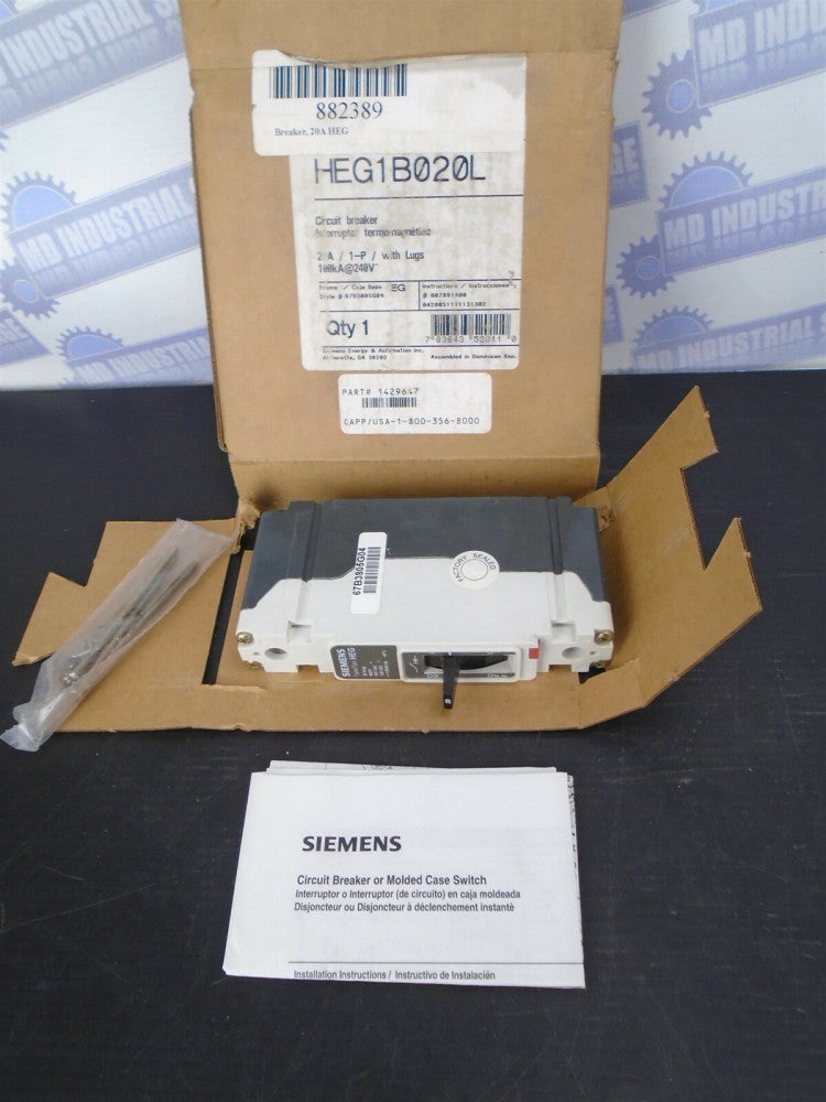 SIEMENS - HEG1B020L - CIRCUIT BREAKER - 20A 1P 600V w/LUGS - (NEW in BOX)