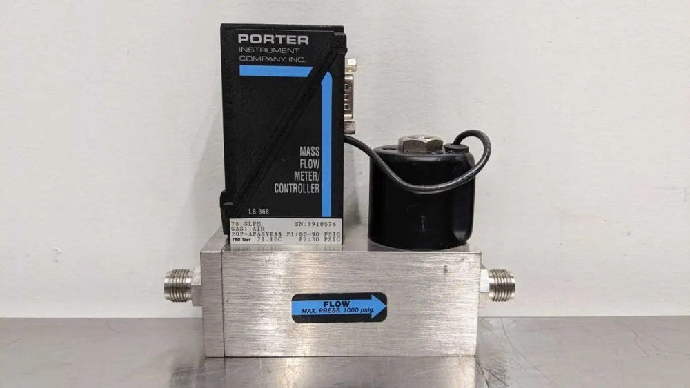 Porter LB-366 Mass Flow Meter Controller P1: 80-90PSIG P2: 30PSIG Flow: 1000PSIG