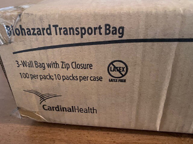 Case of 1,000 - Cardinal Health biohazard transport bag - 6x9, 3 wall, CH6X9BIO