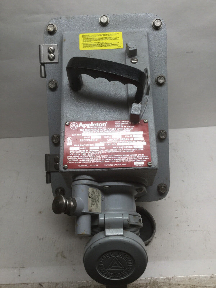 Appleton EBR6034EH70 EBR Receptacle W/Circuit Breaker 3 Phase 70 AMP 480V Lot