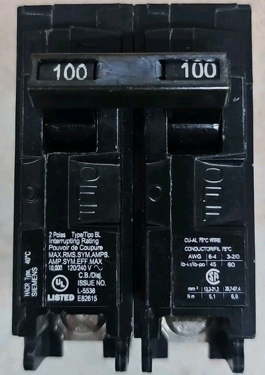NEW Siemens B2100 Breaker 100 AMP 2 Pole BL2100 NEW PULL OUT