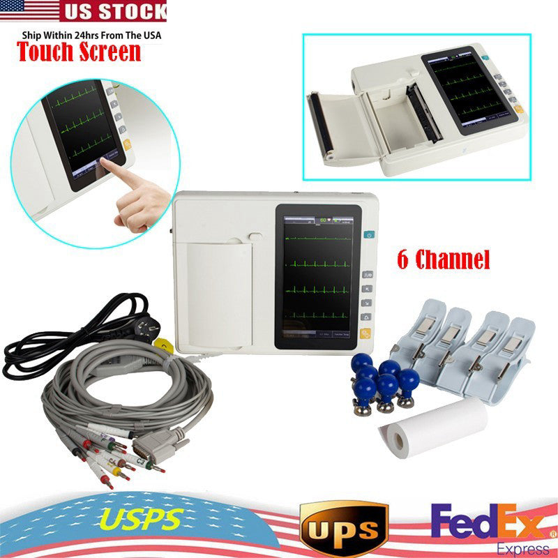 Portable ECG EKG Machine 6 Channel Touch 7 Display 12 Lead Interpretation