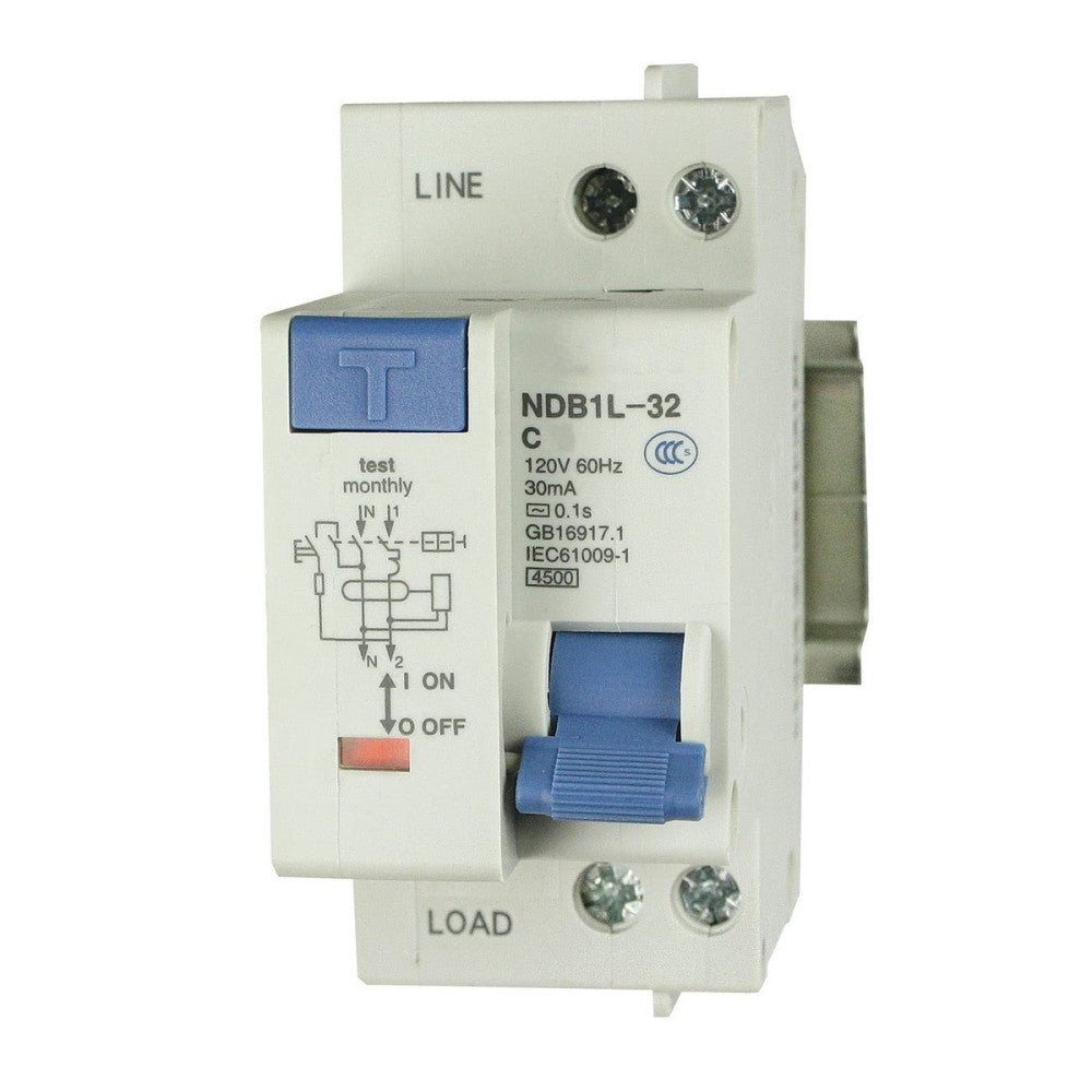 ASI NDB1L-32C-20-120V Ground Fault Circuit Breaker DIN Rail Mount 20A 120V AC...