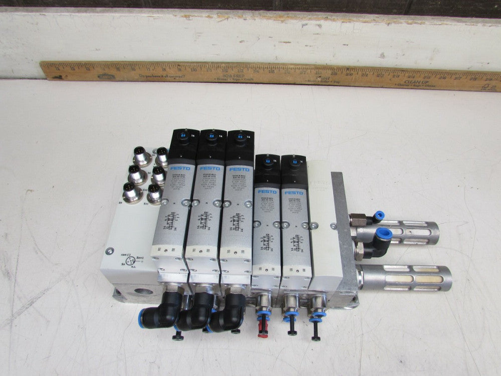 FESTO MANIFOLD , W / 5-VSVA-B-M52-AZD-A1-1T1L & VAEM-S6-C-S6-R5 , GOOD TAKEOUT!