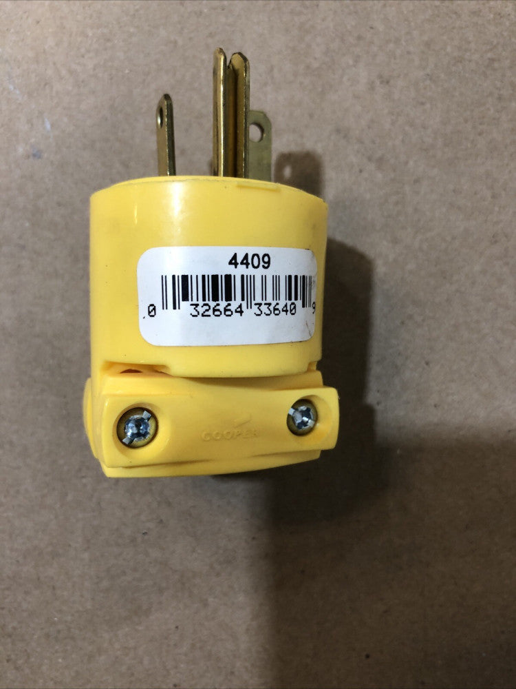 Cooper - 20 Amp; 125-Volt; Male 3-Wire Plug, Yellow, #4409