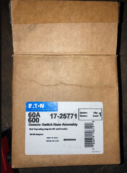 Eaton Switch Base Assembly 30/60AMP Panel Mount Lug Stop NF Fusible 600VAC