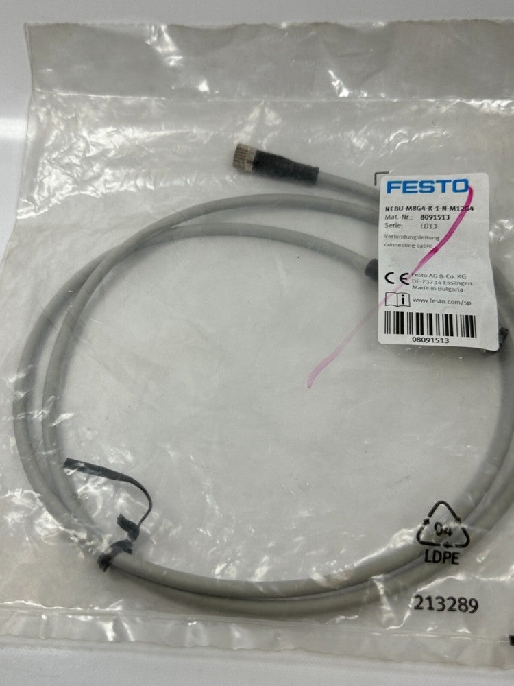 Festo NEBU-M8G4-K-1-N-M12G4 (8091513) Connecting Cable Gray M8xM12 1m Long