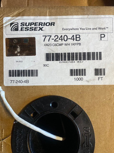 1,000 FT - SUPERIOR ESSEX 77-240-4B Copper Cable, 4 Pair, 23 AWG Cat 6 CMP White