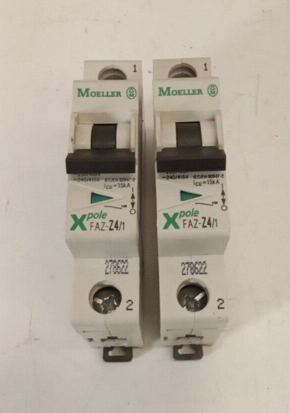 Moeller Xpole FAZ-Z4/1 4 AMP 1 Pole Circuit Breaker (Lot of 2)
