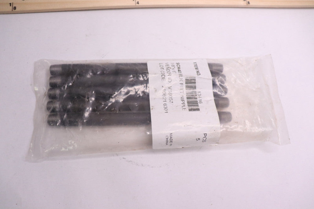 (5-Pk) Welded Threaded Nipple Carbon Steel Black Schedule 40 1/8" x 6" 13416