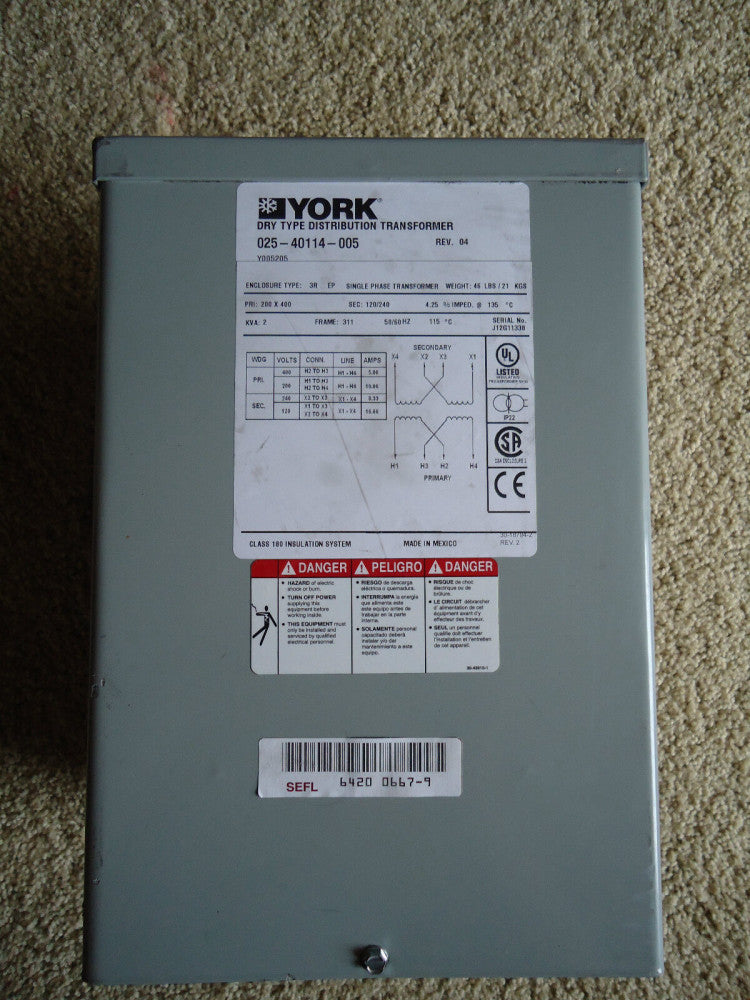 # 025-40114-005 York Transformer, 2KVA, 400V (NEW)