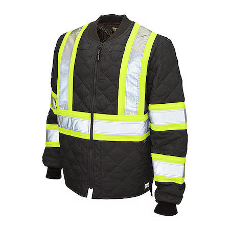 Tough Duck S43211 Men's Hi-Vis Quilted Safety Jacket, 100% Polyester, Black, L