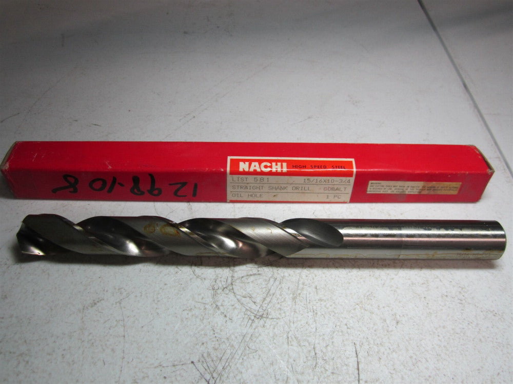 Nachi (1057650) 15/16" 118° 10-3/4" OAL M35 5% Cobalt Coolant Fed Drill