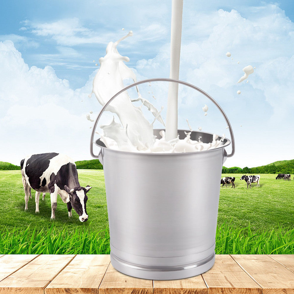 Stainless Steel Milk Pail Bucket with Lid, Handle and Open Lip Edge 8L/8.5Qt 